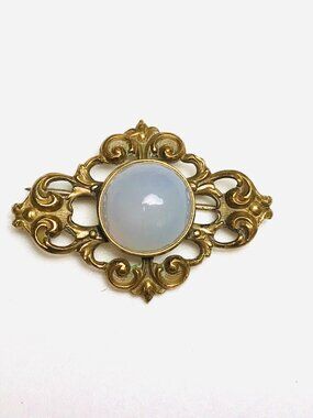 Antique Victorian White Agate Rolled Gold Brooch Estate Jewelry